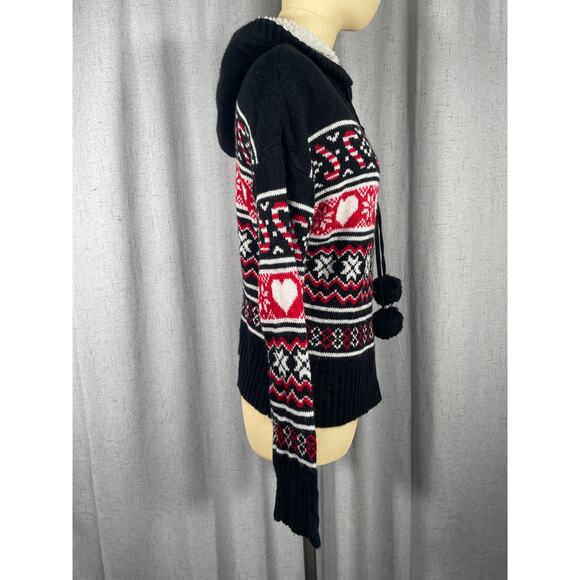 Ugly but Cute Christmas Sweater, Hooded:  Hearts, Snowflakes & Candy Canes - Picture 5 of 7